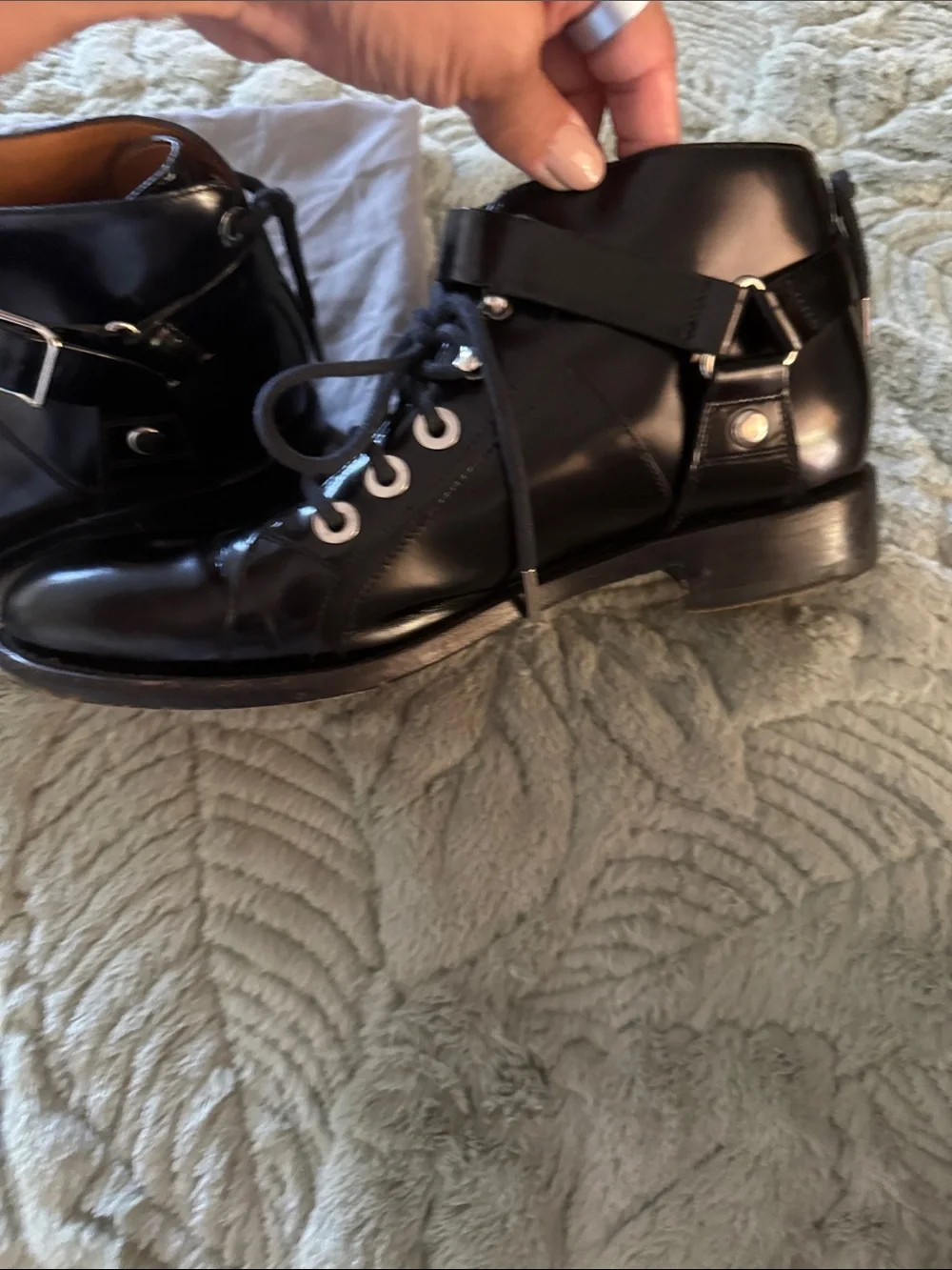 Women’s Black Leather Lace-Up Ankle Boots with Buckle